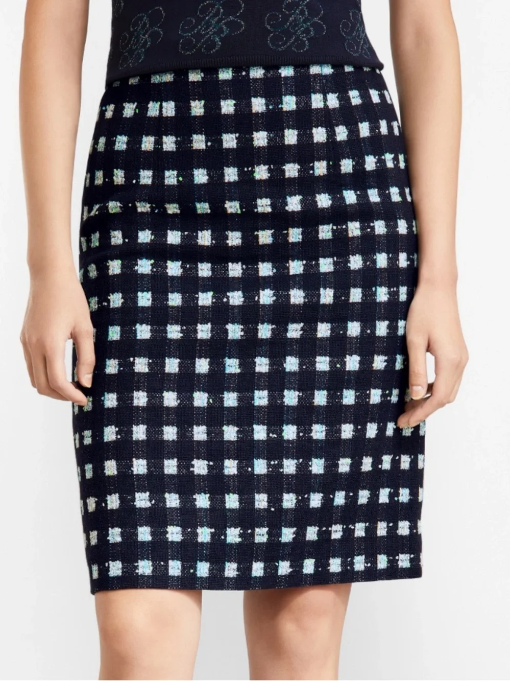 EUC Brooks Brothers Tweed Boucle Checkered Pencil Skirt size 6 Italian Fabric